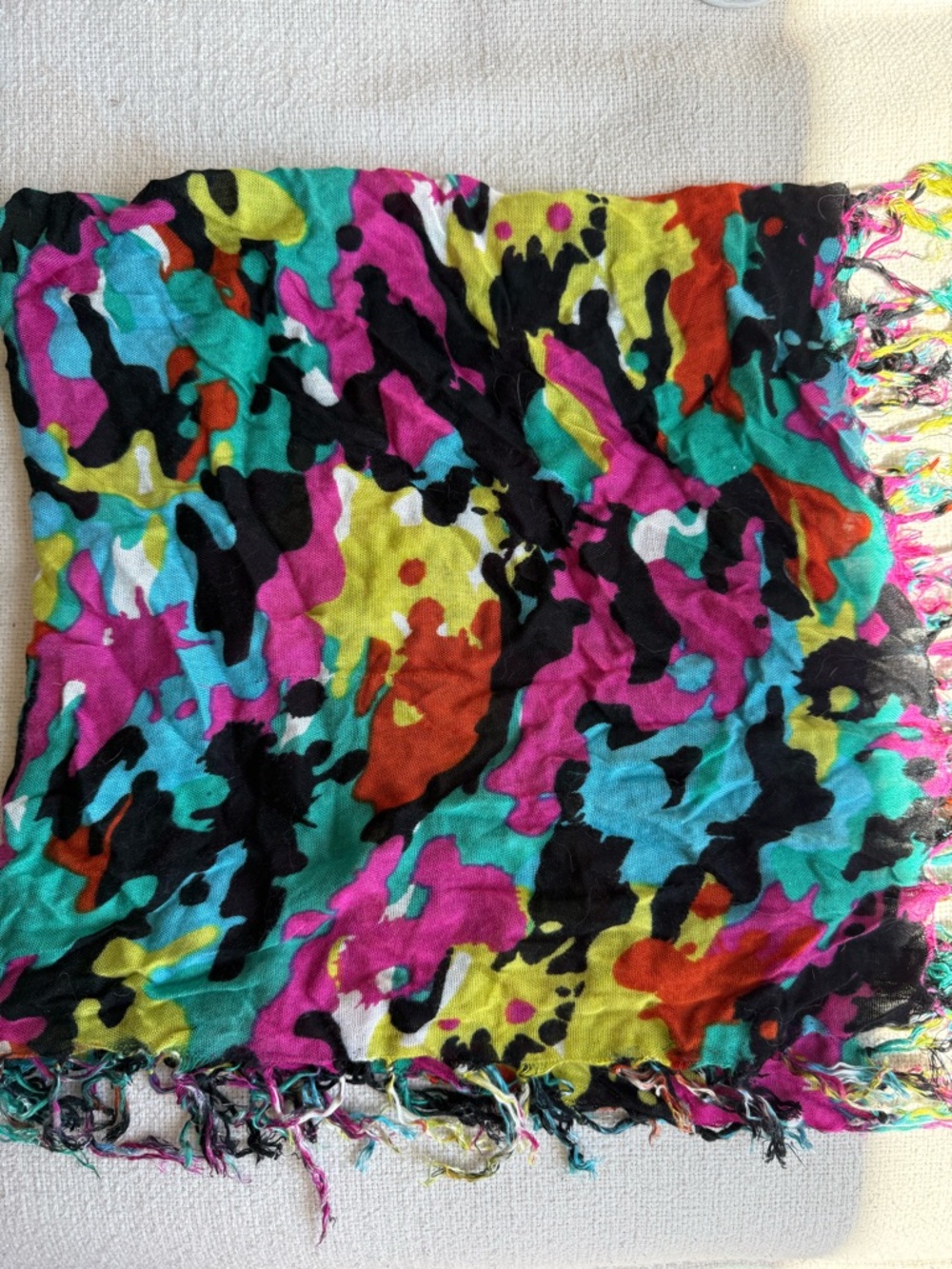 Vibrant Multicolor Abstract Print Fringe Scarf